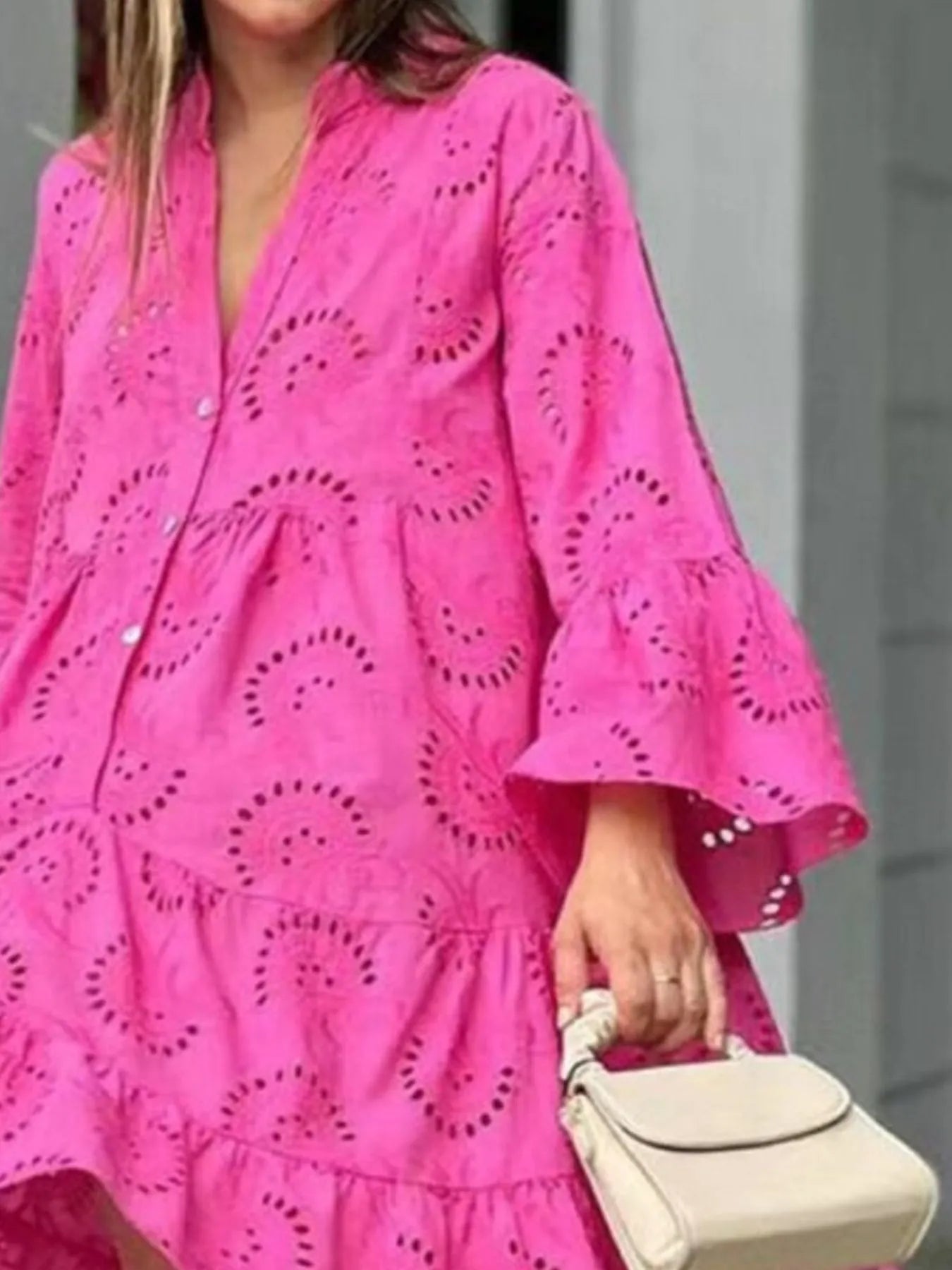 Eyelet Ruffled Hem Tiered Dress