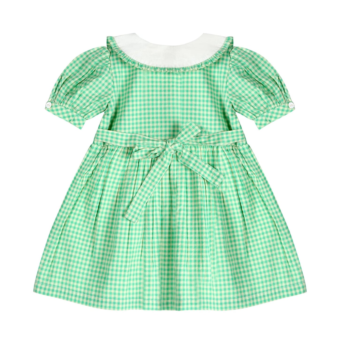 Green Gingham Emb. Mia Dress | Iconic Green Gingham Print