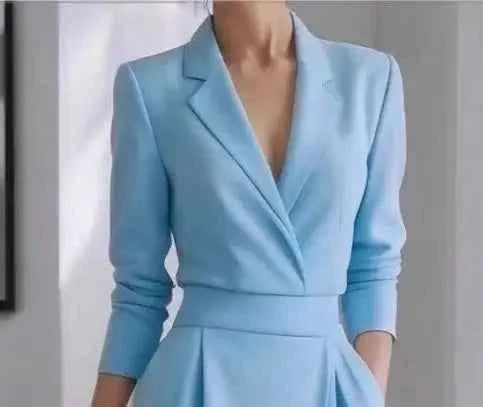 Vestido Elegante Oficina Mujer Cuello V Manga Larga - Moda Casual