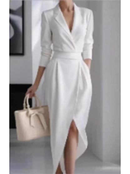 Vestido Elegante Oficina Mujer Cuello V Manga Larga - Moda Casual