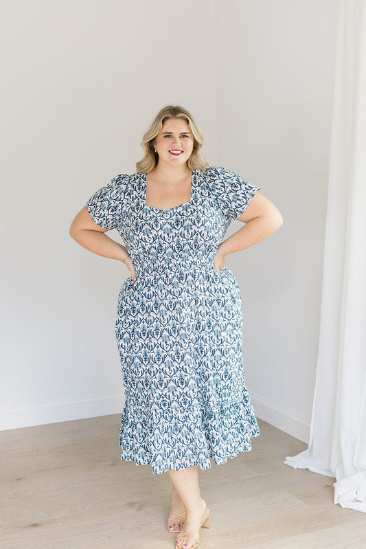 The Allison Dress in Navy Trellis