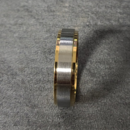 Personalized Engraved Men's Gold and Steel Wedding Ring - Engraved Handwriting Ring