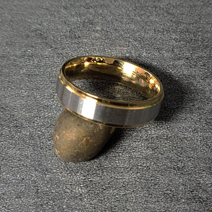 Personalized Engraved Men's Gold and Steel Wedding Ring - Engraved Handwriting Ring