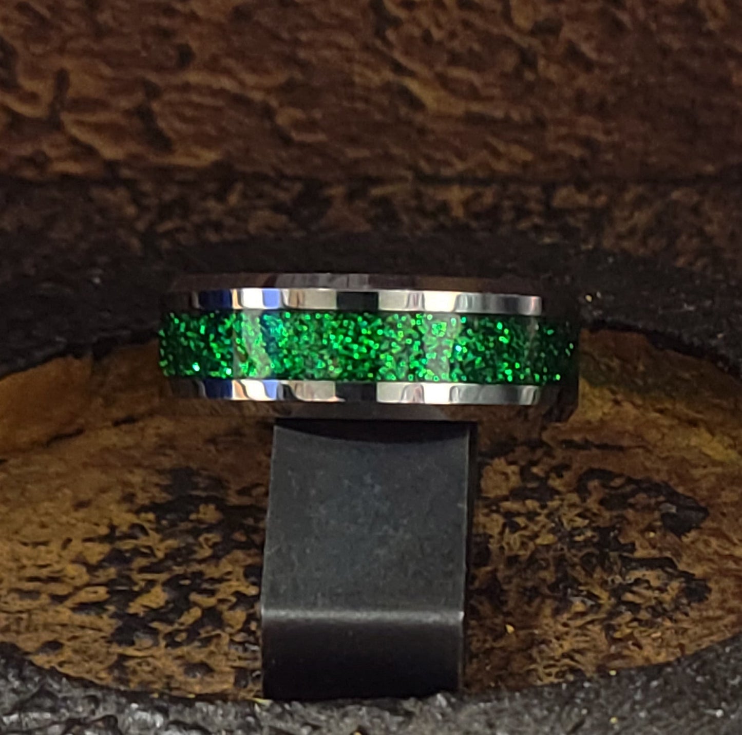 Personalized Men's Green Emerald Galaxy Tungsten Wedding Ring Band