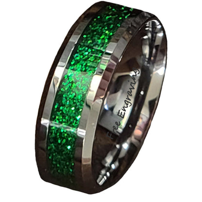 Personalized Men's Green Emerald Galaxy Tungsten Promise Ring